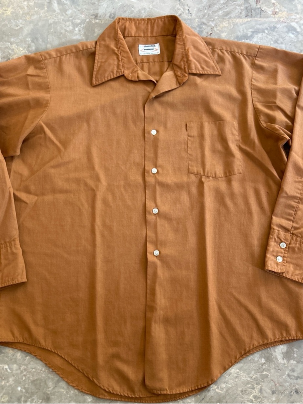 Vintage 1970s Manhattan Torque Shirt Brown Button Up L Fit